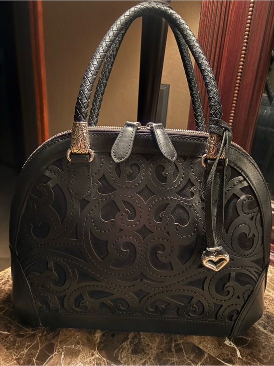 Brighton Handbags - Brighton Black Embossed Leather Satchel with Heart Charm